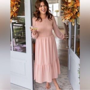 Mad about style for the jilly box 3xl Chic Blush smocked pink Long Sleeve Dress